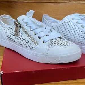 GUESS Women's Heart White Perforated Sneakers